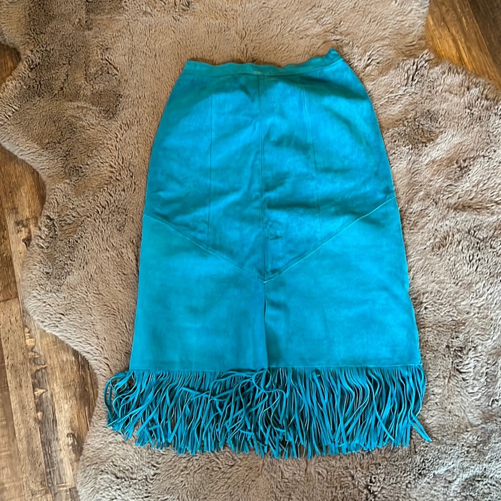 Vintage turquoise leather with fringe skirt